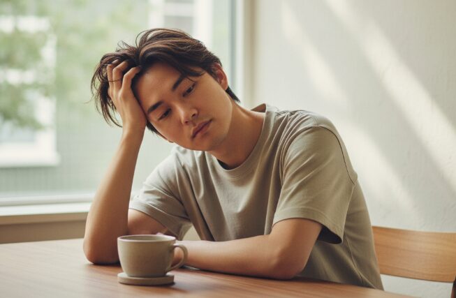 만성피로 원인 피곤한 표정의 남성 라이프스타일 잡지풍