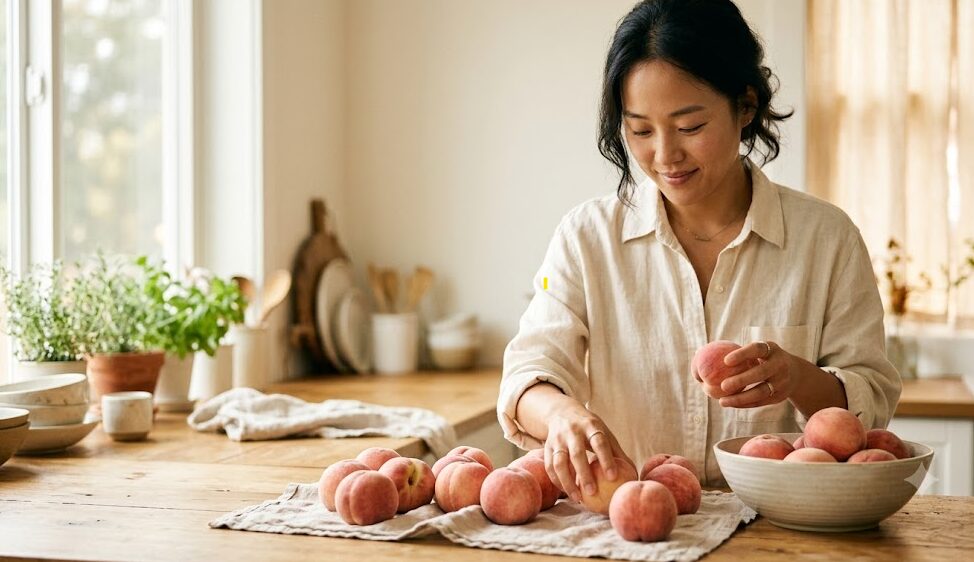 복숭아 보관법, 사자마자 냉장고 넣으면 맛 버립니다 (딱복·물복 기준) 복숭아 실온 후숙 보관하는 사람 주방 잡지풍
