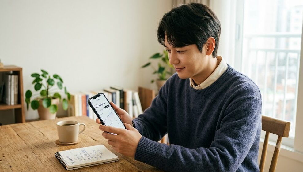 청년미래적금 적금 앱 확인하는 청년 잡지풍