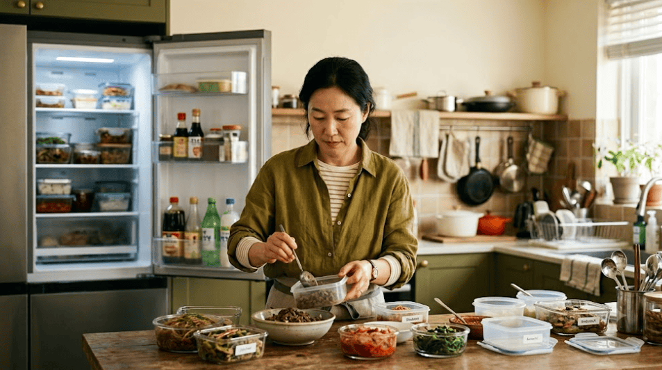 명절 음식 보관법 밀폐용기에 소분하는 모습 잡지풍