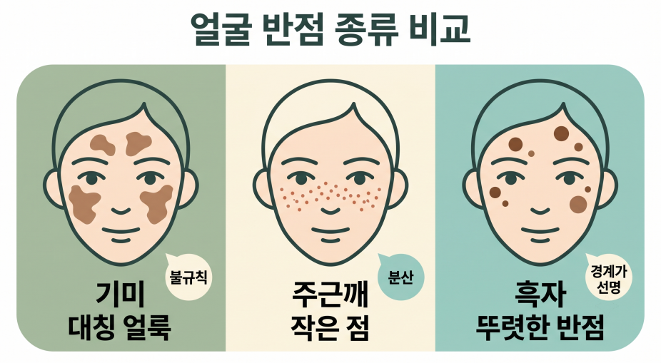 기미 주근깨 흑자 구분 인포그래픽