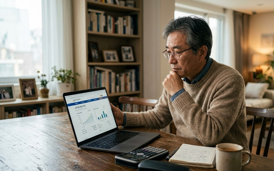 국민연금 예상수령액 조회하는 모습 잡지풍